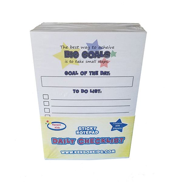 Sticky Note Daily Checklist Pad by Kenson Kids – 15 Pack (375 Sheets) - 4x6” task planner, Day Scheduling to do list, Goal Setting Organizational tool for Children and Adults - Kenson Parenting Solutions