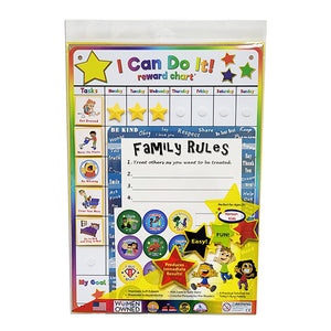 "I Can Do It!" Reward Chart with FREE BONUS family rules and reward stickers!